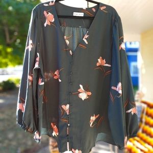 Ava & Viv button front floral blouse NWOT